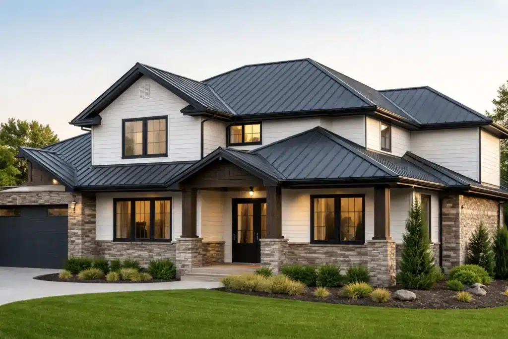 Close-up of a durable metal roof highlighting its energy efficiency and modern design